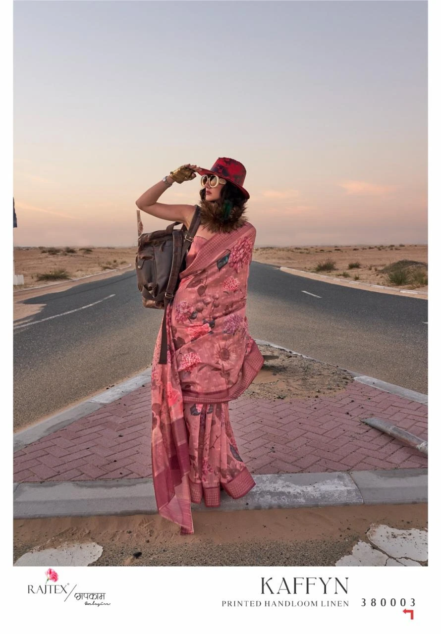 Rajtex Kaffyn Printed Handwoven Linen Wholesale Fancy Sarees Catalog — Wholesale Sarees, rajtex wholesale from Surat - Gallery Image 9